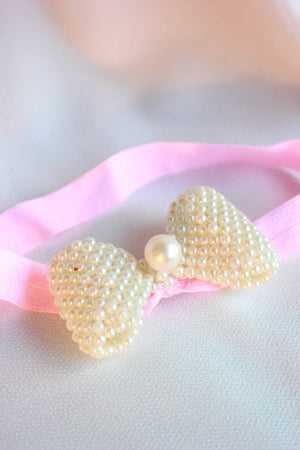 CHOKO Pearl Bow Detailing Stretchable Headband for Babies - Pink - CHK042P