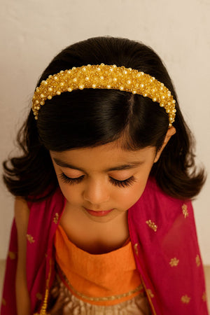 Choko Pearl Embellished Hair Band for Girls with Soft Gold Base for Festive & Party Wear - Hair Accessories