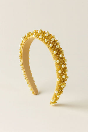 Choko Pearl Embellished Hair Band for Girls with Soft Gold Base for Festive & Party Wear - Hair Accessories
