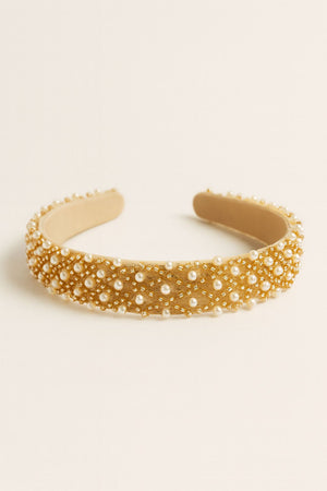 Choko Pearl Embellished Hair Band for Girls with Soft Gold Base for Festive & Party Wear - Hair Accessories