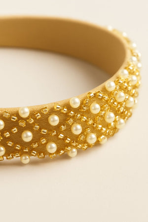 Choko Pearl Embellished Hair Band for Girls with Soft Gold Base for Festive & Party Wear - Hair Accessories