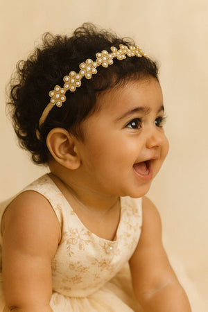 Choko Pearl Floral Headband with Matching Hair Clips Set for Girls Elegant Festive Wear - Hair Accessories