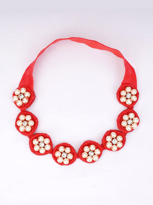 CHOKO Pearl Flower Detailing Headband - Red - CHK013RED