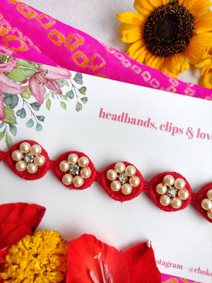 CHOKO Pearl Flower Detailing Headband - Red - CHK013RED