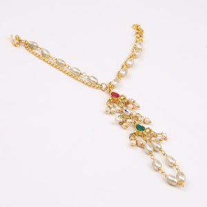 Choko Pearl Kundan Haathphool for Girls & Kids - Red & Green Festive Hand Accessory - Kids Jewellery