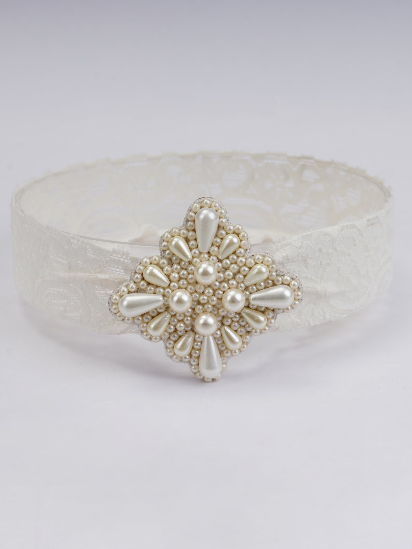 CHOKO - Pearl Net Stretchable Hair Band - Teardrop Pearls - Elegant Pattern - Off - White/Pearly White - CHK274