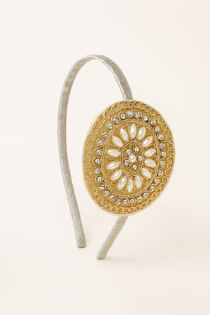 Choko Pearl Stone Motif Hairband for Girls Elegant Traditional Festive Wear Style - Hair Accessories