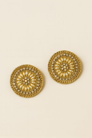 Choko Pearl Stone Round Motif Set of 2 Hair Clips for Girls Traditional Festive Wear - Hair Accessories