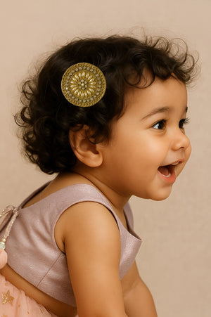 Choko Pearl Stone Round Motif Set of 2 Hair Clips for Girls Traditional Festive Wear - Hair Accessories