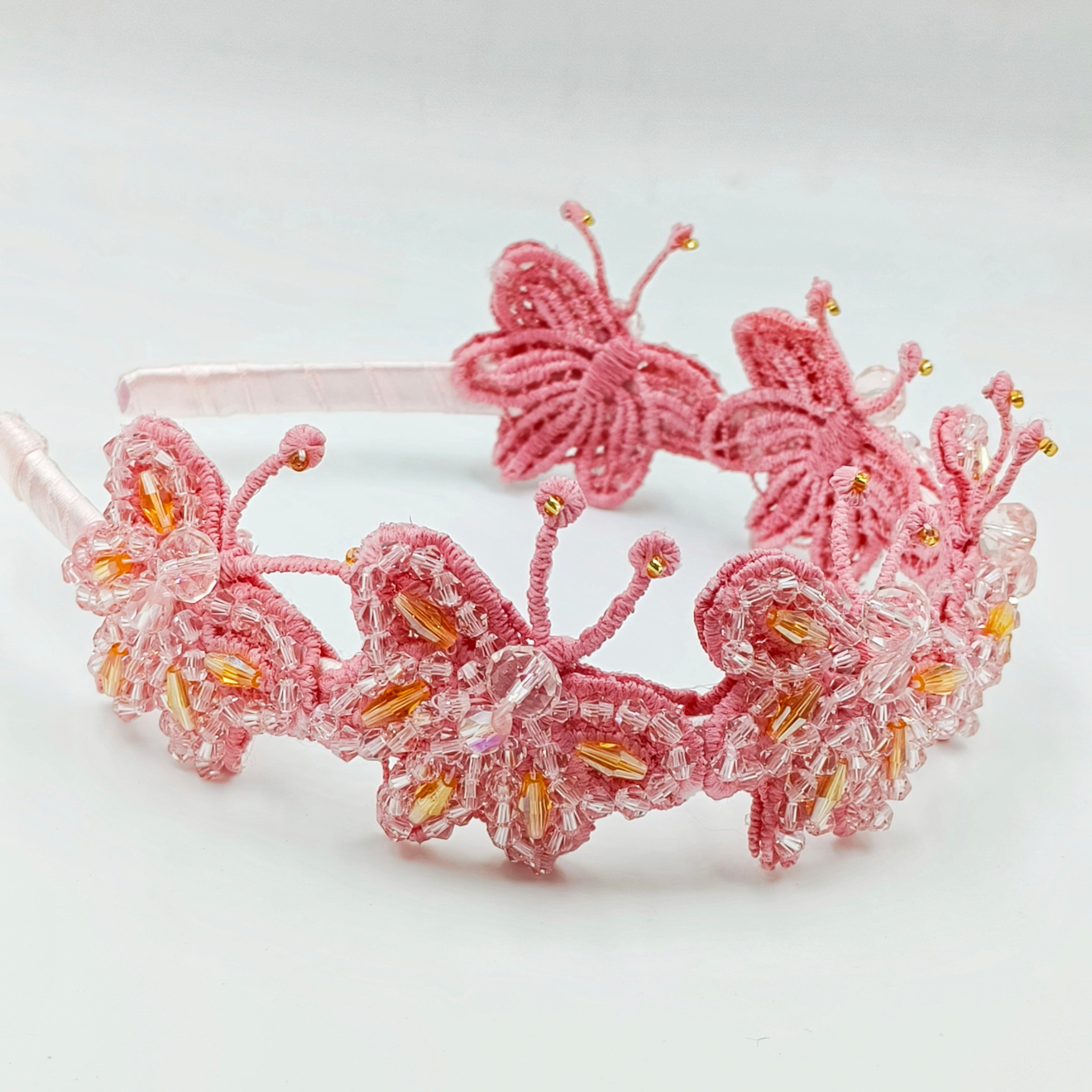 CHOKO Pink Butterfly Beaded Headband for Girls - Choko Kids' Accessory - CHK506