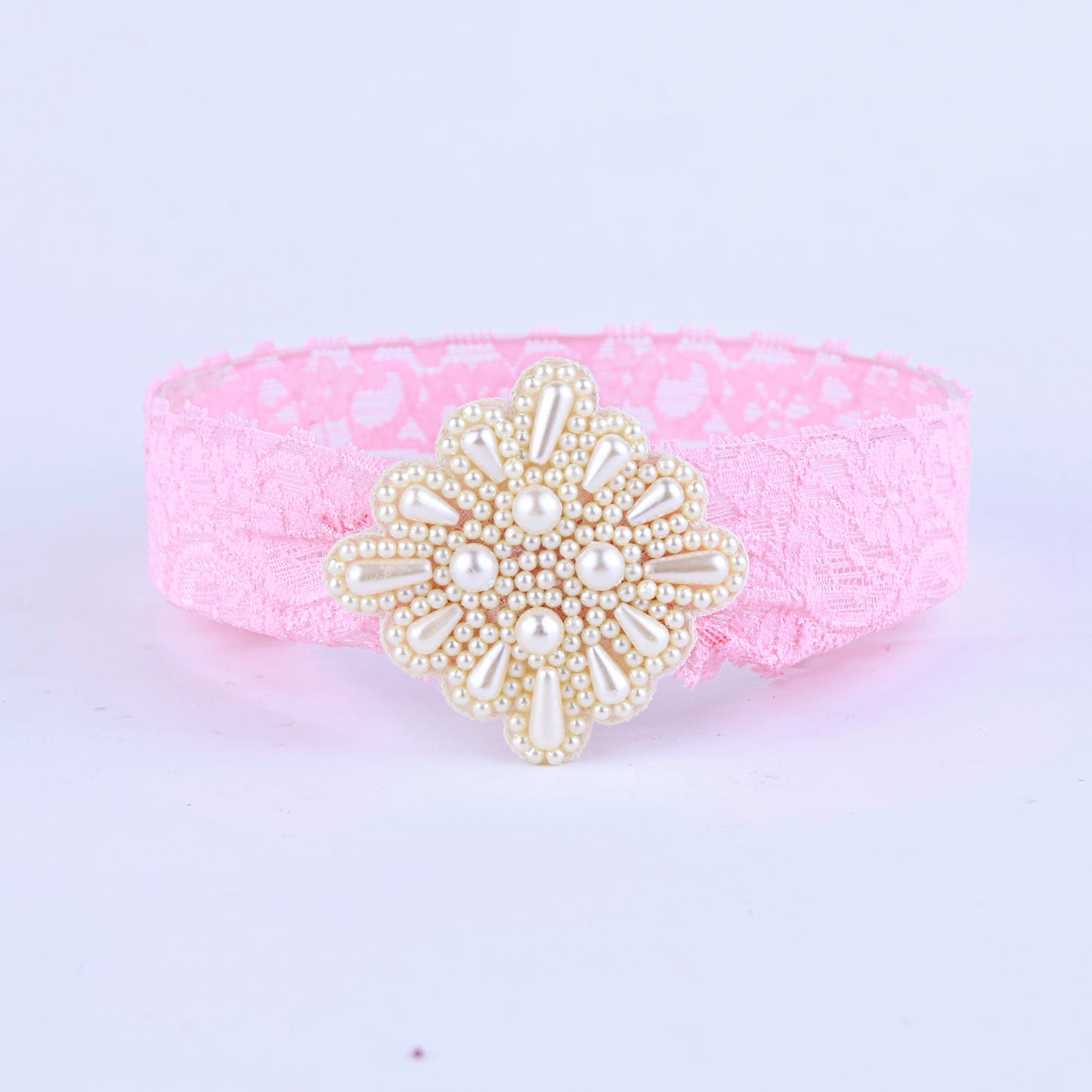 Choko - Pink Lace Pearl Headband for Baby Girls for Babies - CHK544B