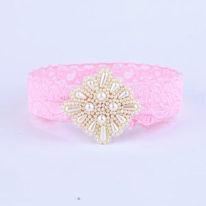 Choko - Pink Lace Pearl Headband for Baby Girls for Babies - CHK544B