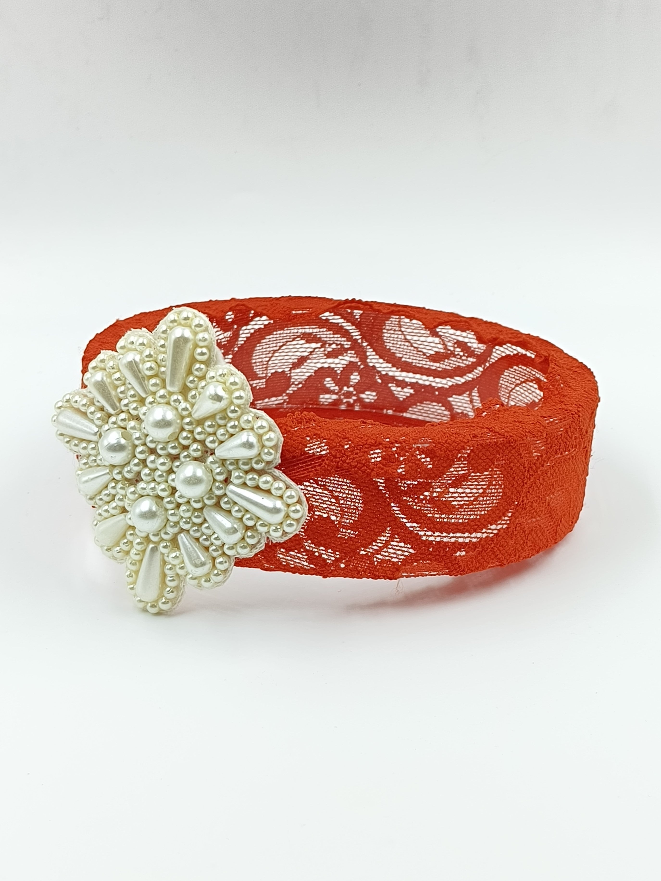 Choko - Red Lace Pearl Detailed Headband for Baby Girls for Babies - CHK544A