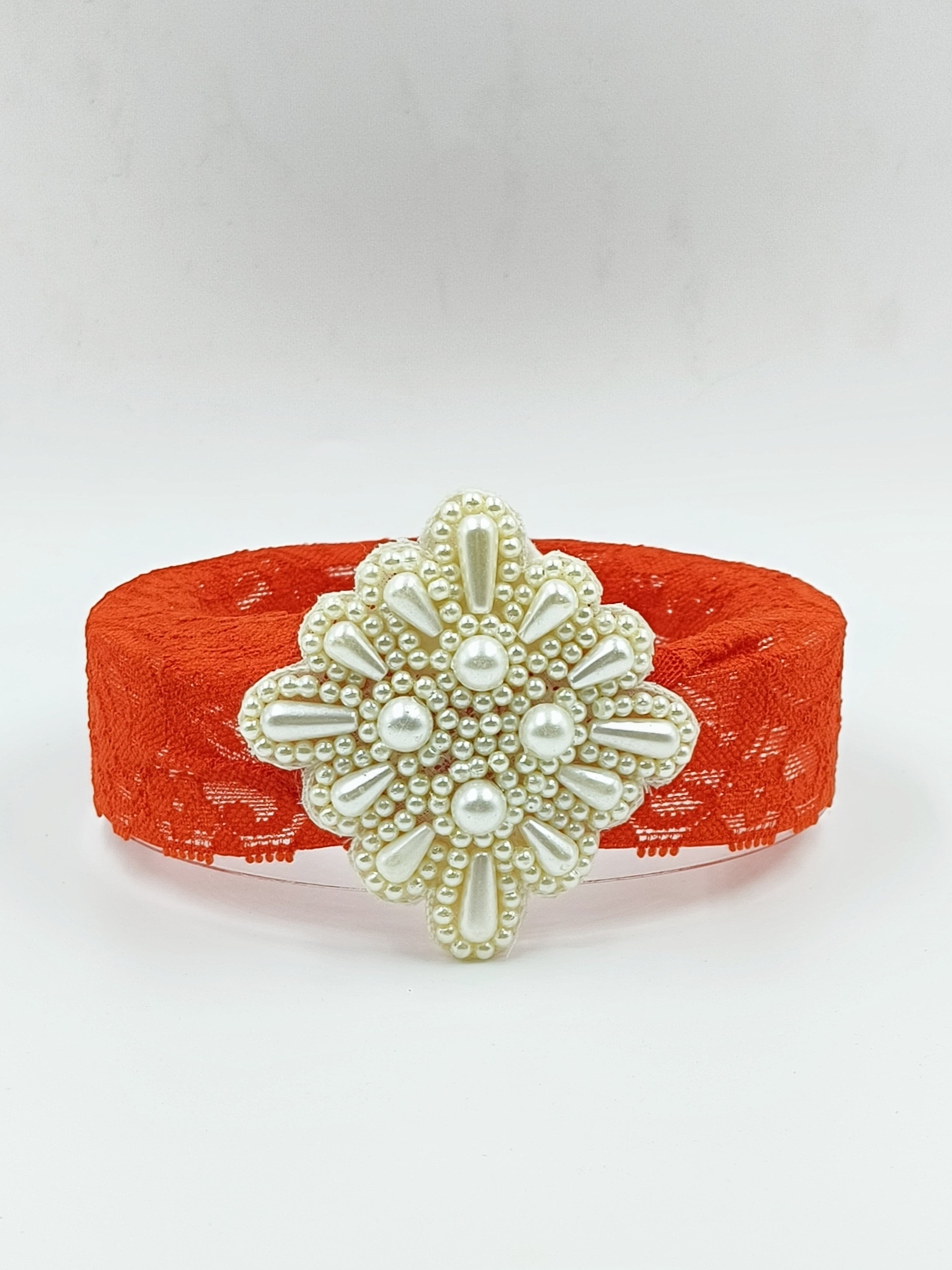 Choko - Red Lace Pearl Detailed Headband for Baby Girls for Babies - CHK544A