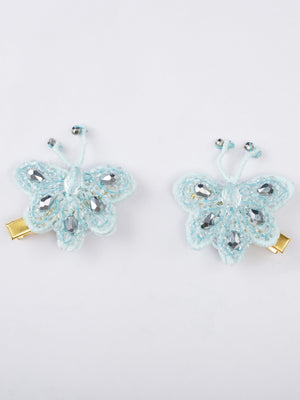 CHOKO Set of 2 Dreamy Blue Butterfly Beauty Hairclip Pair - Blue, Silver - 235CHK53