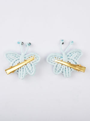 CHOKO Set of 2 Dreamy Blue Butterfly Beauty Hairclip Pair - Blue, Silver - 235CHK53