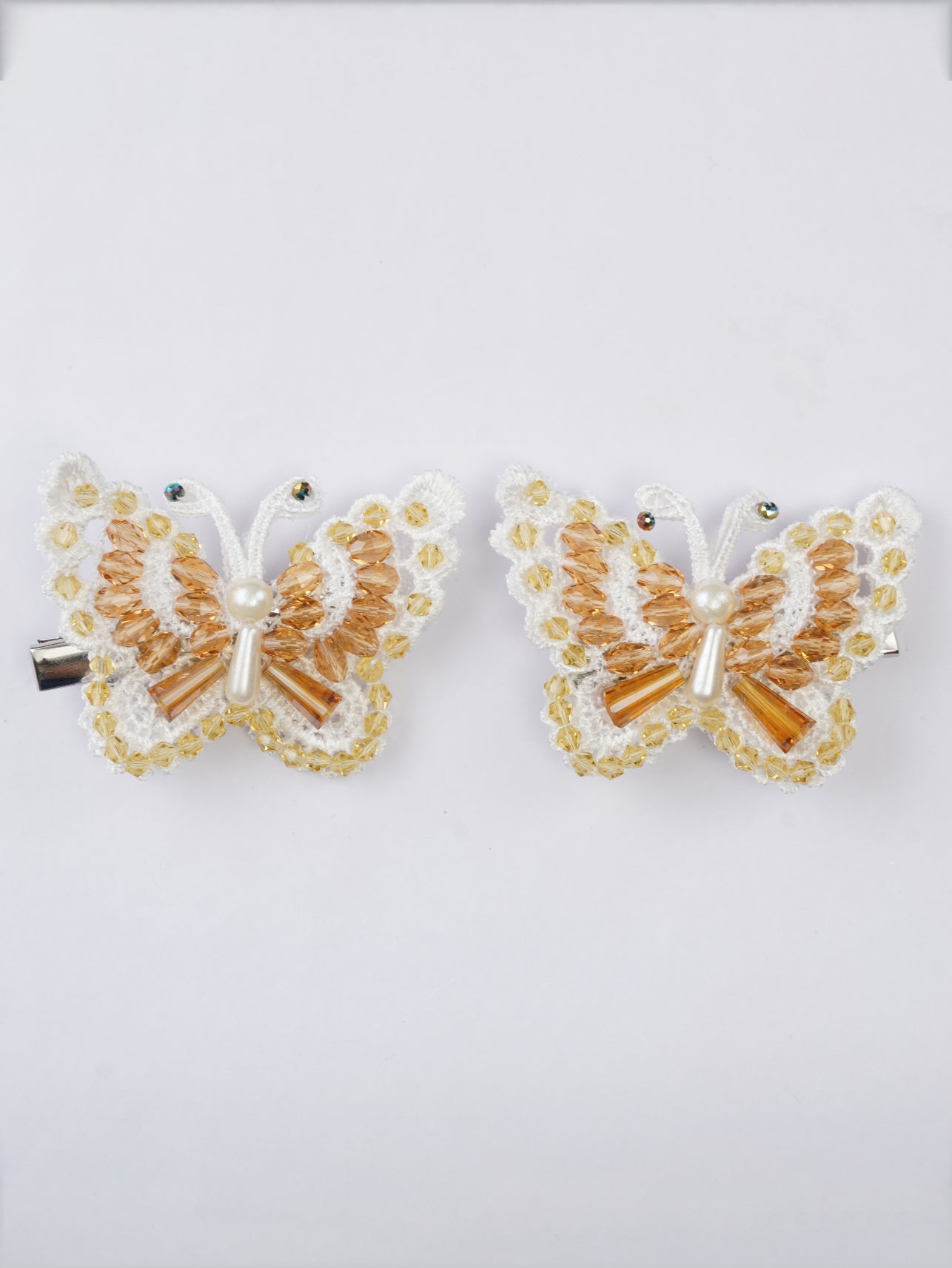 CHOKO Set of 2 Golden Glow Butterfly Duo Clips - Gold, White - 235CHK50