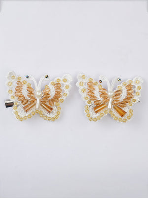 CHOKO Set of 2 Golden Glow Butterfly Duo Clips - Gold, White - 235CHK50