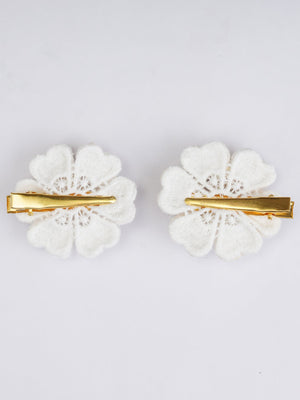 CHOKO Set of 2 - Golden Touch Pearl Flower Beaded Hairclip - Off White, Gold - 235CHK62