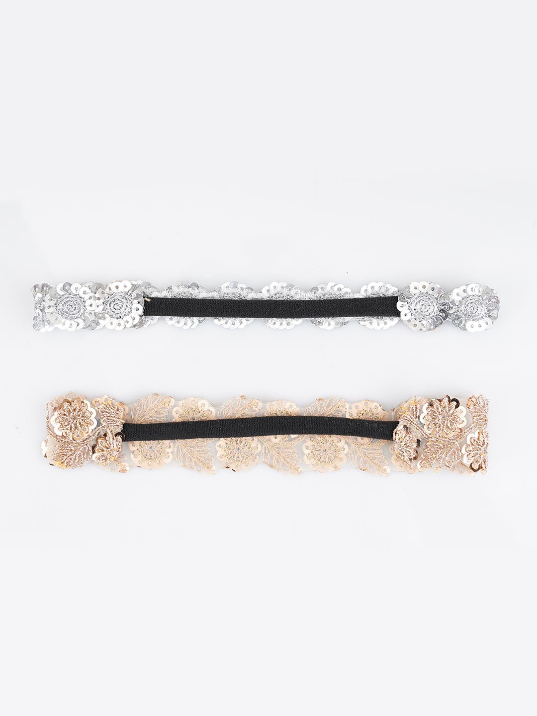 CHOKO - Set of 2 Sequin Flora Stretchable Hair Band for Babies - Silver and Gold - CHK323