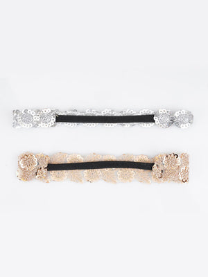 CHOKO - Set of 2 Sequin Flora Stretchable Hair Band for Babies - Silver and Gold - CHK323