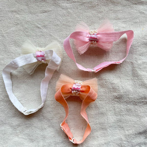 CHOKO - Set of 3 Adjustable Hair Bands for kids - Tulle - Embellished - Pink, White, Peach - CHK311SET