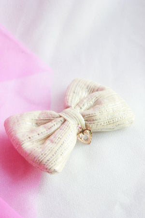 CHOKO Set of 3 Pastel Cotton Bow Hairclips with Heart Charms - CHK302