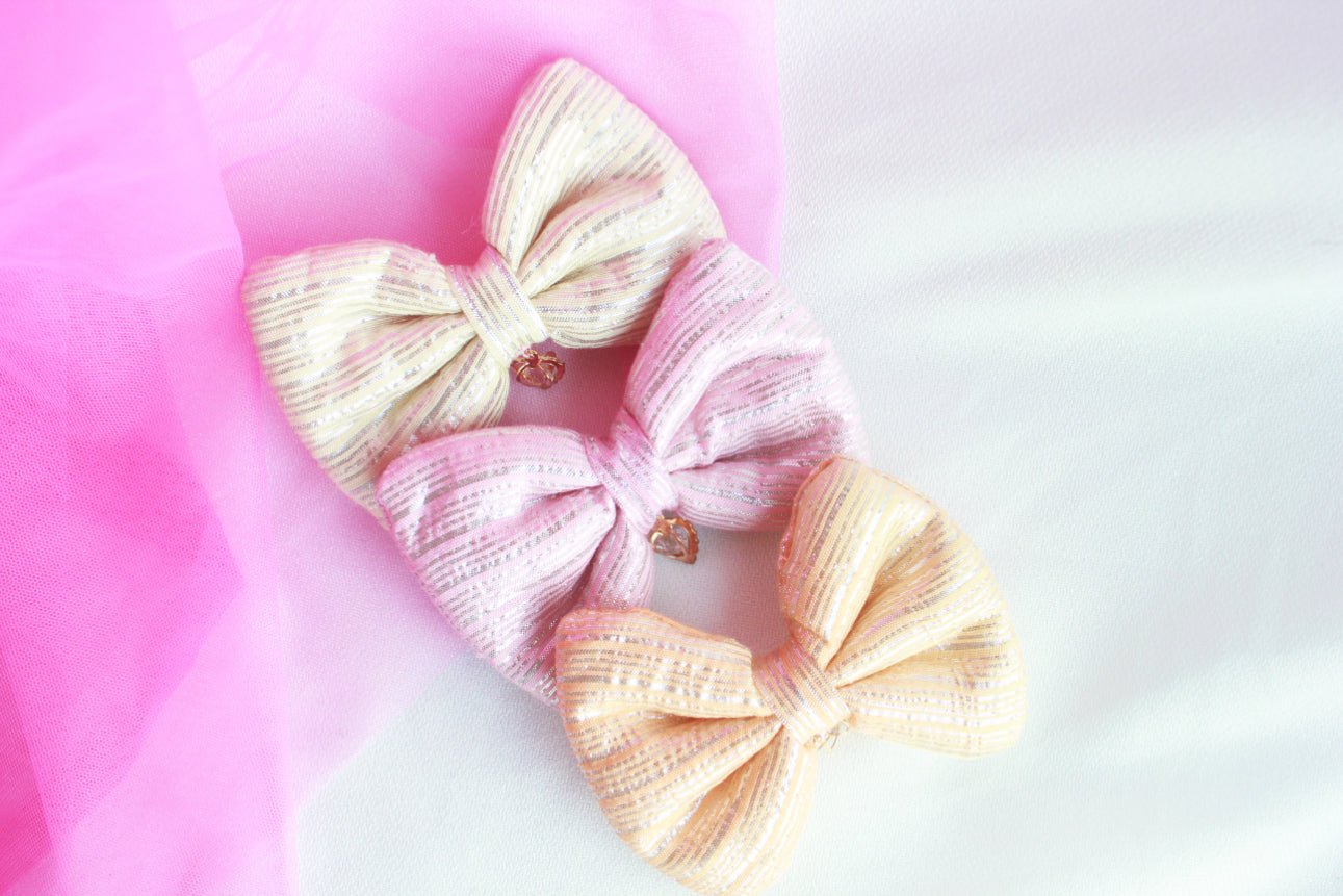 CHOKO Set of 3 Pastel Cotton Bow Hairclips with Heart Charms - CHK302