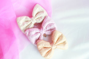 CHOKO Set of 3 Pastel Cotton Bow Hairclips with Heart Charms - CHK302