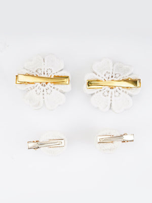 CHOKO Set of 4 Cotton Hairclips - Elegant Floral Blooms - 2 Pairs (White, Gold, Bronze) - 235CHK13