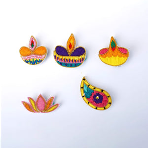 Choko Set of 5 Diwali Hairclips for Babies and Girls - Gold, Blue, Yellow - Hair Accessories