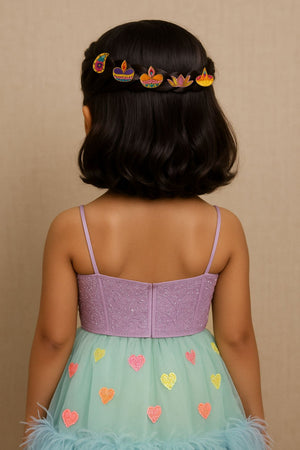 Choko Set of 5 Diwali Hairclips for Babies and Girls - Gold, Blue, Yellow - Hair Accessories