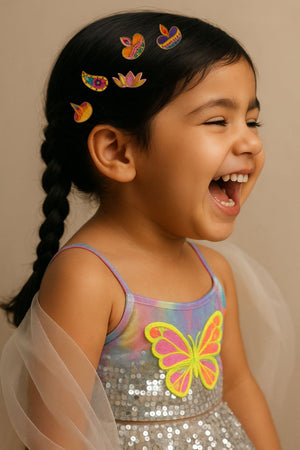Choko Set of 5 Diwali Hairclips for Babies and Girls - Gold, Blue, Yellow - Hair Accessories