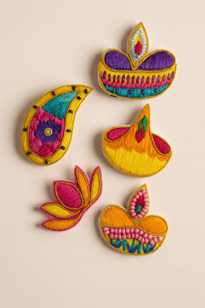 Choko Set of 5 Diwali Hairclips for Babies and Girls - Gold, Blue, Yellow - Hair Accessories