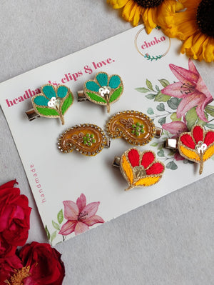 CHOKO Set of 6 - Ethnic Hairclips for Girls - Multicolour - 235CHK58