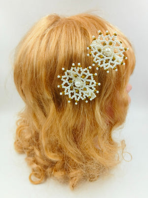 Choko Snowflake Hairclips - White, Gold - 240CHK28