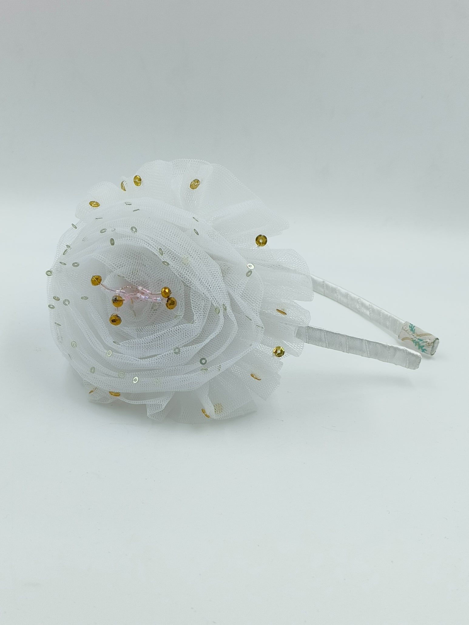 CHOKO Tulle Sequin Big Flower Hair Band - White - CHK007W