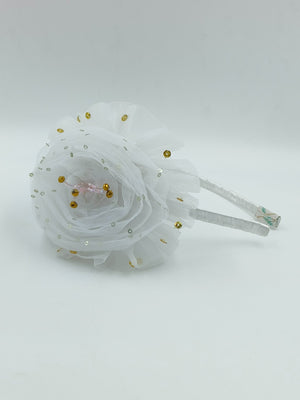 CHOKO Tulle Sequin Big Flower Hair Band - White - CHK007W