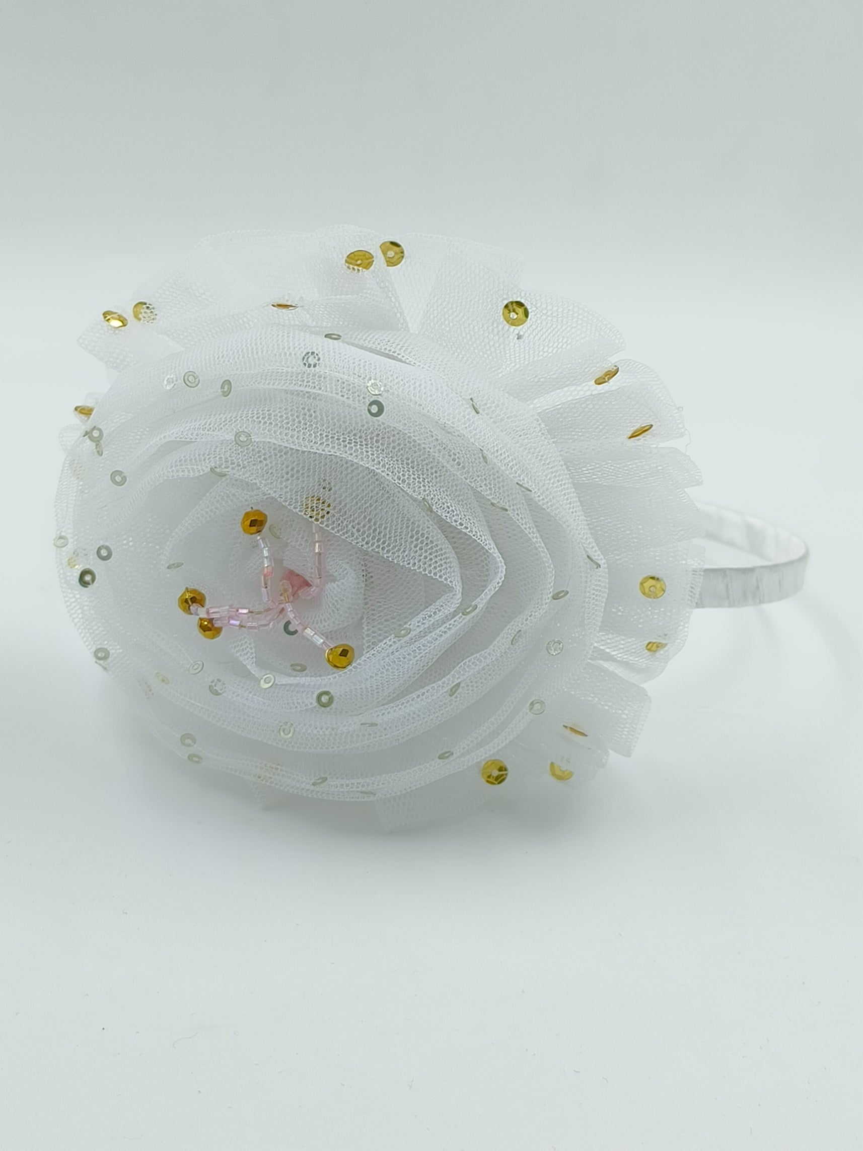 CHOKO Tulle Sequin Big Flower Hair Band - White - CHK007W