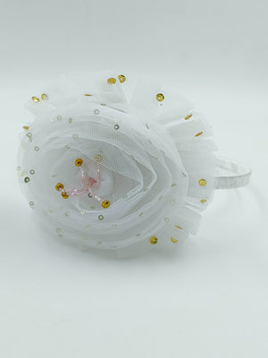 CHOKO Tulle Sequin Big Flower Hair Band - White - CHK007W