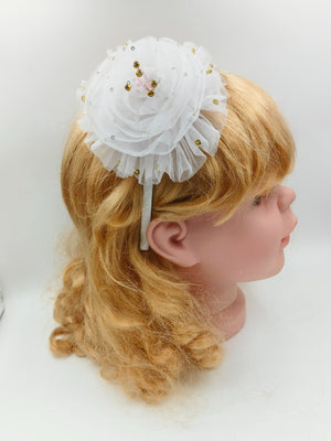 CHOKO Tulle Sequin Big Flower Hair Band - White - CHK007W
