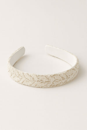 Choko White Beaded Embellished Hair Band for Girls with Soft Padded Base for Party Wear - Hair Accessories