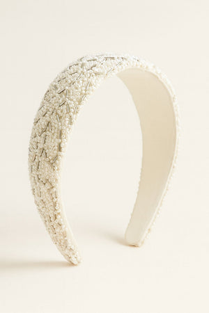 Choko White Beaded Embellished Hair Band for Girls with Soft Padded Base for Party Wear - Hair Accessories