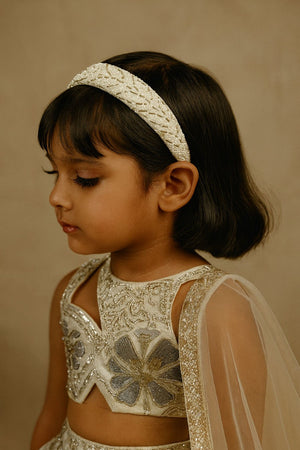 Choko White Beaded Embellished Hair Band for Girls with Soft Padded Base for Party Wear - Hair Accessories