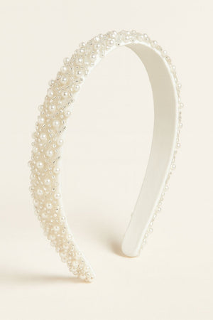 Choko White Pearl Embellished Hair Band for Girls with Soft Base for Party & Festive Wear - Hair Accessories