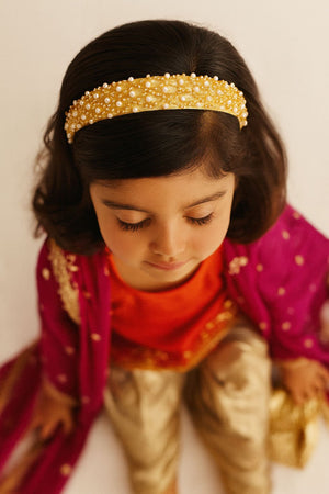 Choko White Pearl Embellished Hair Band for Girls with Soft Base for Party & Festive Wear - Hair Accessories