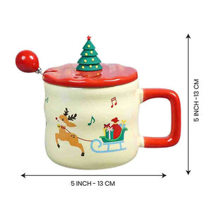 Christmas Character Faces Christmas Mug with 3d christmas tree Lid and Stainless Spoon. - Christmas