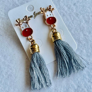 Christmas earrings accessories party wear, Grey Flowy hanging Reindeer - Little Surprise BoxChristmas earrings accessories party wear, Grey Flowy hanging Reindeer