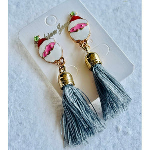 Christmas earrings accessories party wear, Grey Flowy hanging Santa Claus - Little Surprise BoxChristmas earrings accessories party wear, Grey Flowy hanging Santa Claus
