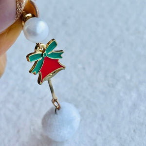 Christmas earrings accessories party wear, White Pompom hanging with Bells - XMAS ACCESSORIES
